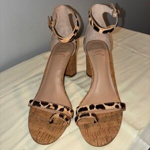 INC International Concepts Womens 6.5M‎ Leopard Print Cork Block Heel Ankle Chic